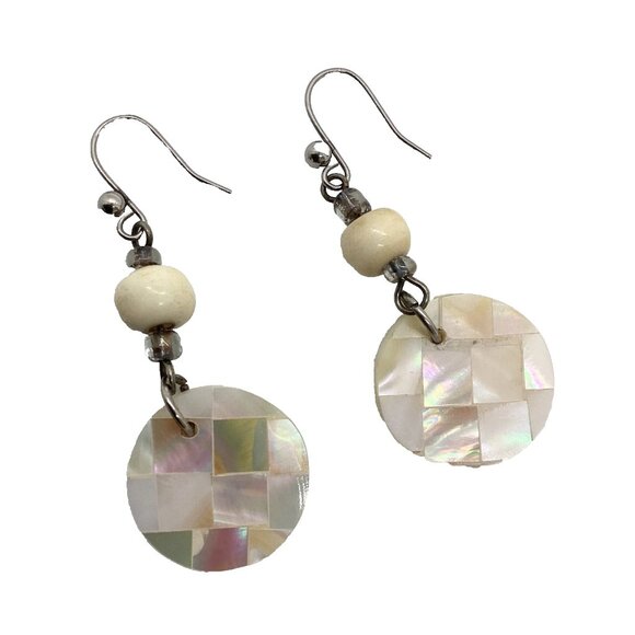 Mother of Pearl Look Dangle Pierced Earrings - Picture 1 of 4